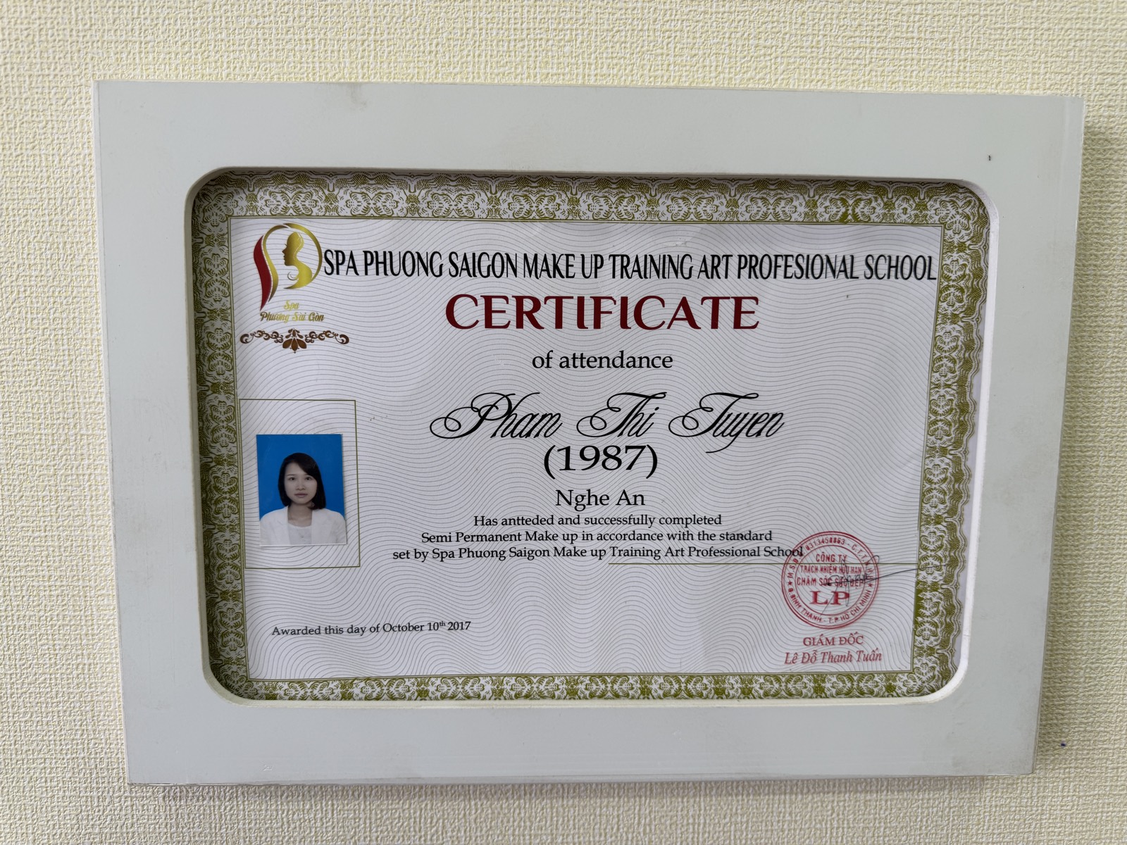 Certificate of Attendance — Semi Permanent Make up